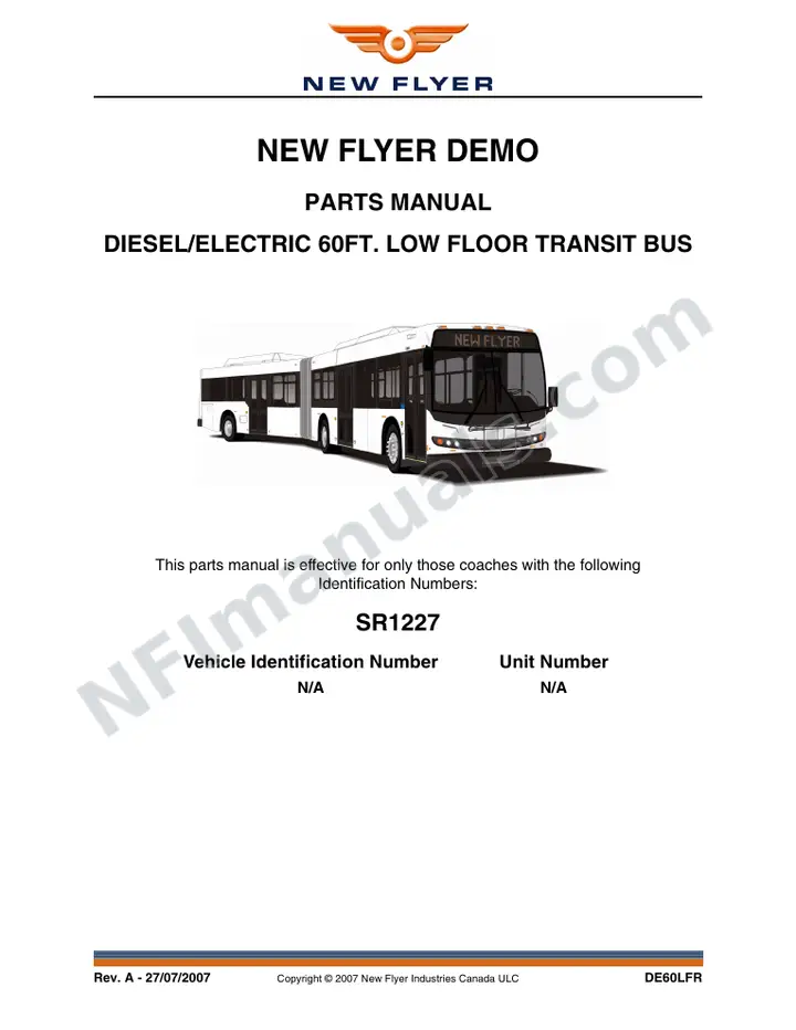 SR1227 Parts Manual, New Flyer Demo first-page preview
