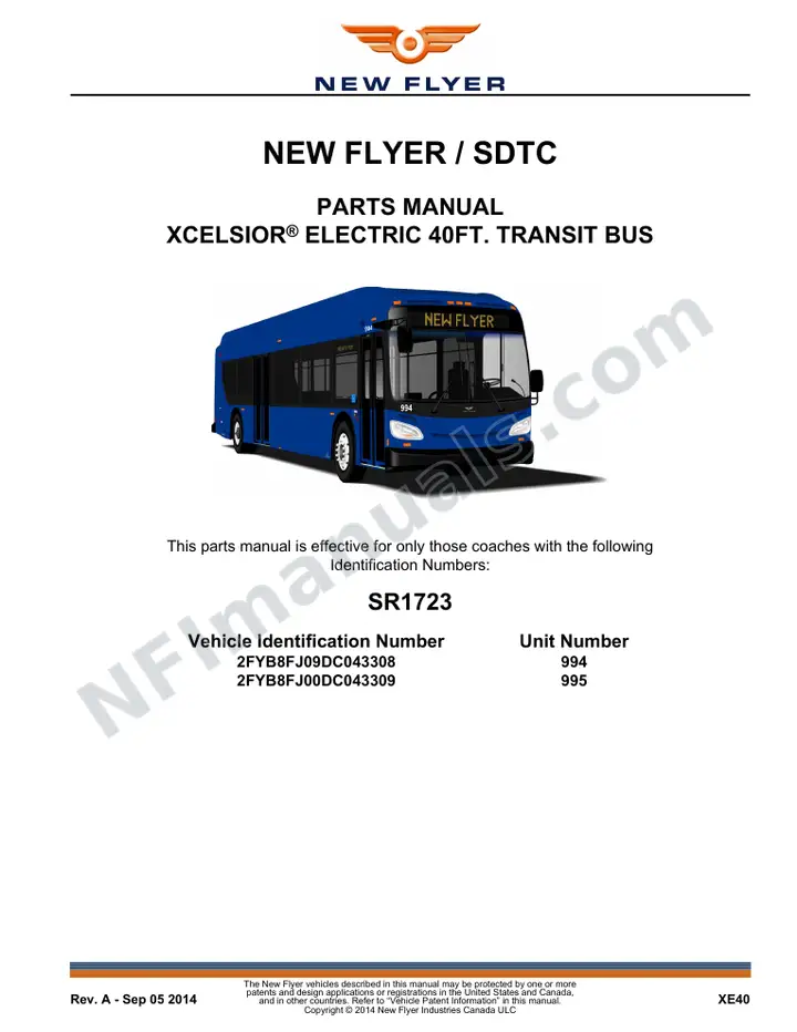 SR1723 Parts Manual, New Flyer - SDTC first-page preview