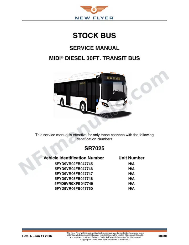 New Flyer MD30 Manual Package - New Flyer included manual preview