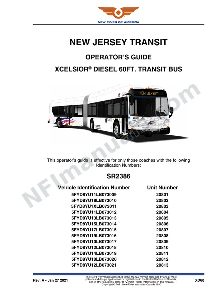 New Flyer XD60 Manual Package - New Jersey Transit included manual preview