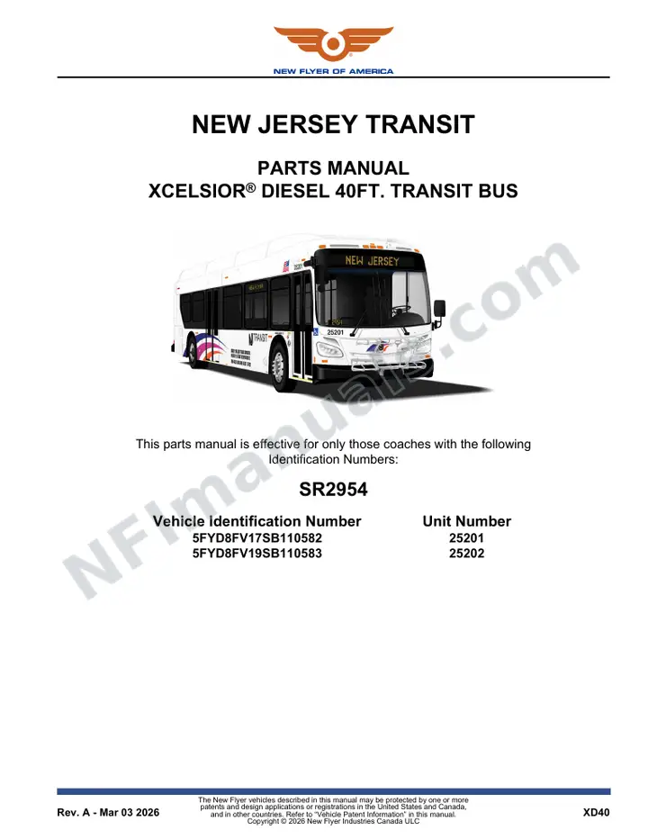 SR2954 Parts Manual, New Jersey Transit first-page preview