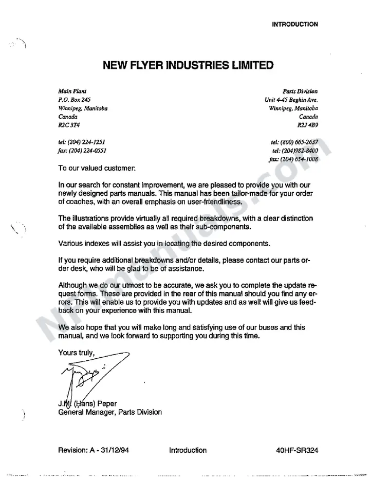 SR324 Parts Manual, RTA New Orleans first-page preview