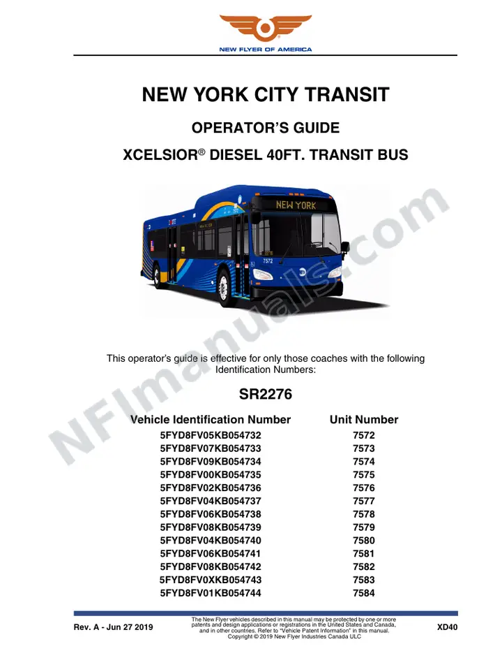 SR2276 Operator's Guide, New York City Transit first-page preview