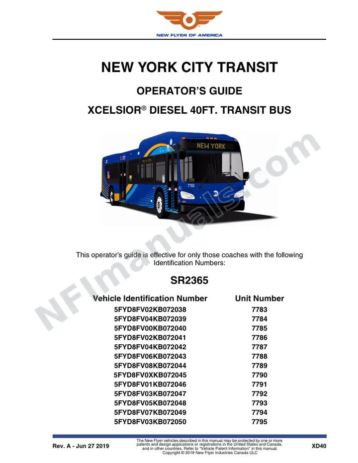 SR2365 Operator's Guide, New York City Transit first-page preview
