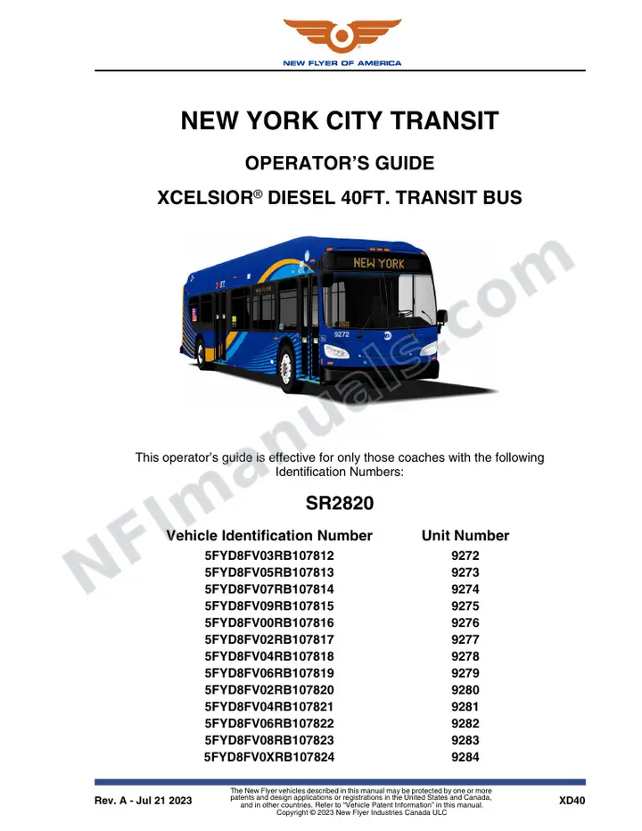 SR2820 Operator's Guide, New York City Transit first-page preview