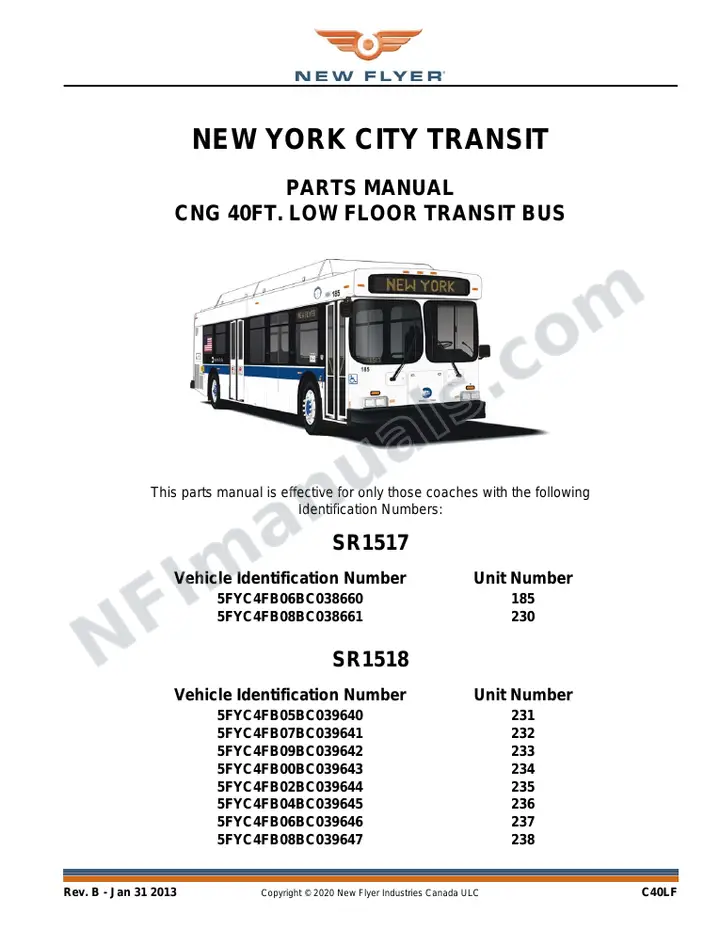 SR1517 Parts Manual, New York City Transit first-page preview