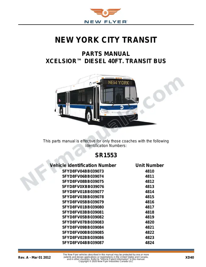 SR1553 Parts Manual, New York City Transit first-page preview