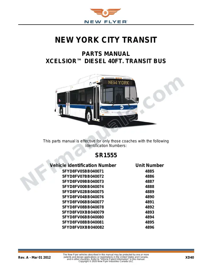 SR1555 Parts Manual, New York City Transit first-page preview