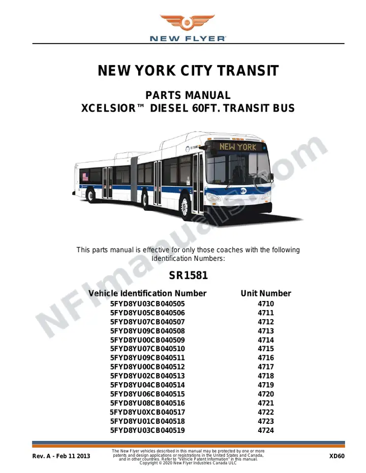 SR1581 Parts Manual, New York City Transit first-page preview
