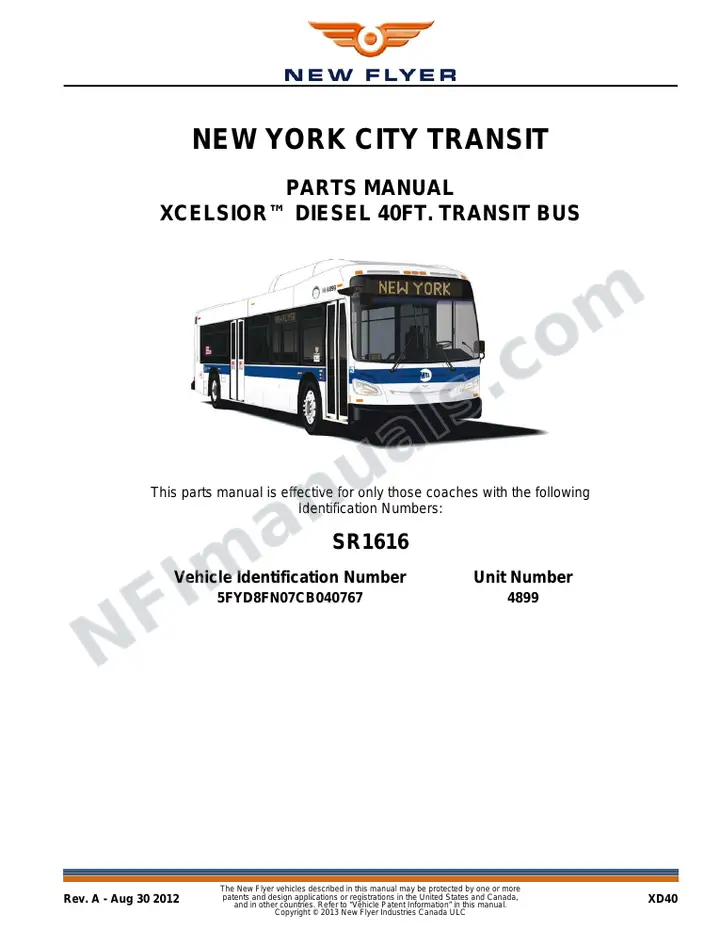 SR1616 Parts Manual, New York City Transit first-page preview