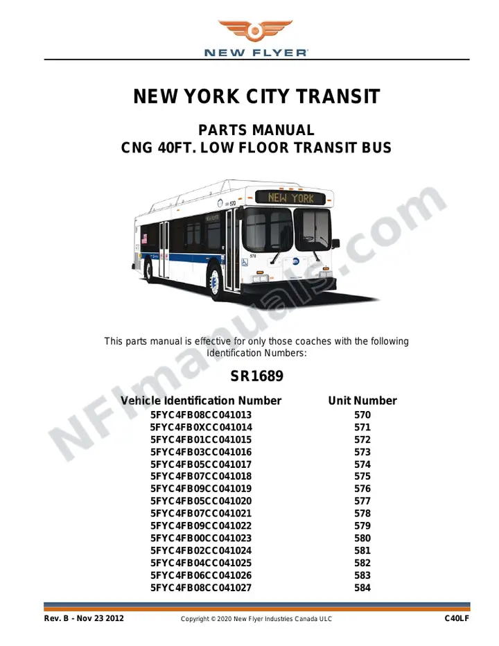 SR1689 Parts Manual, New York City Transit first-page preview