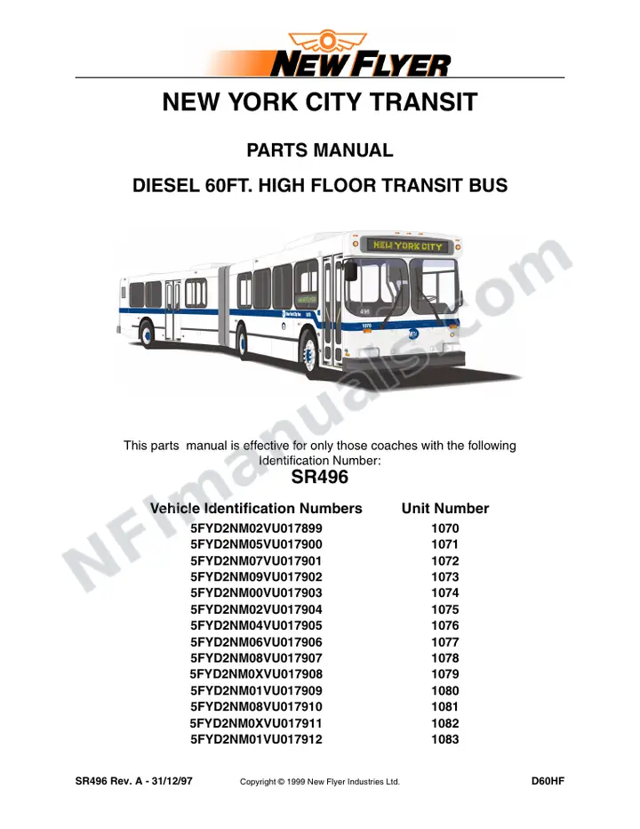 SR496 Parts Manual, New York City Transit first-page preview