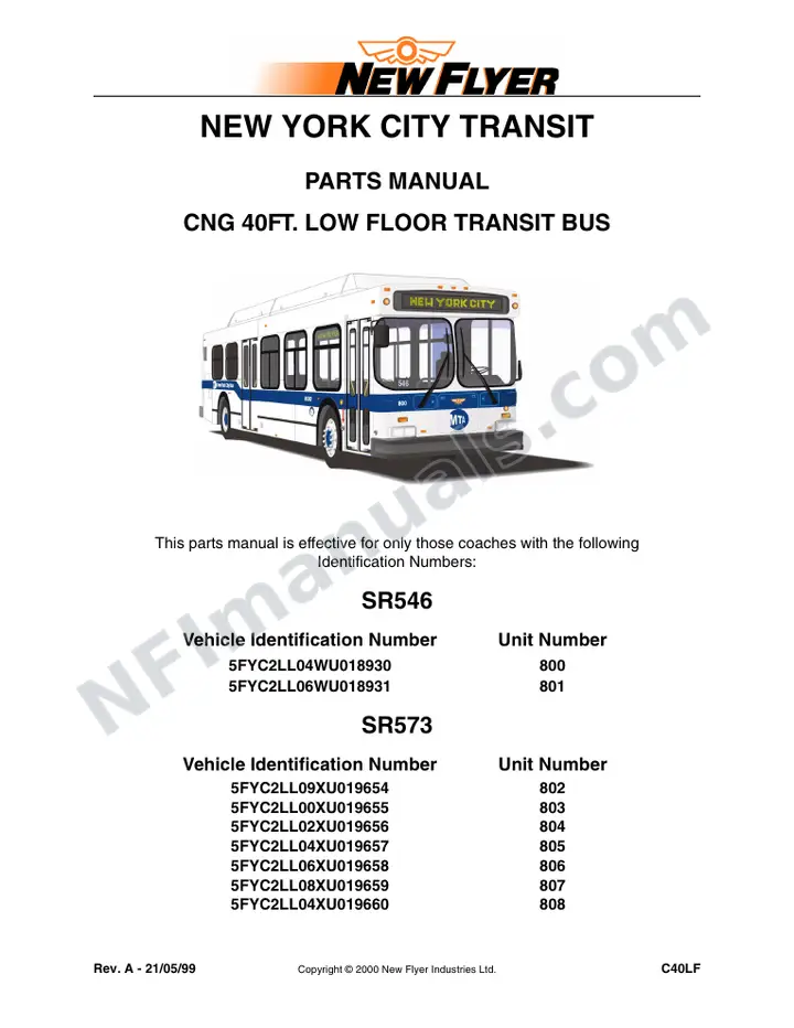 SR546/573 Parts Manual, New York City Transit first-page preview
