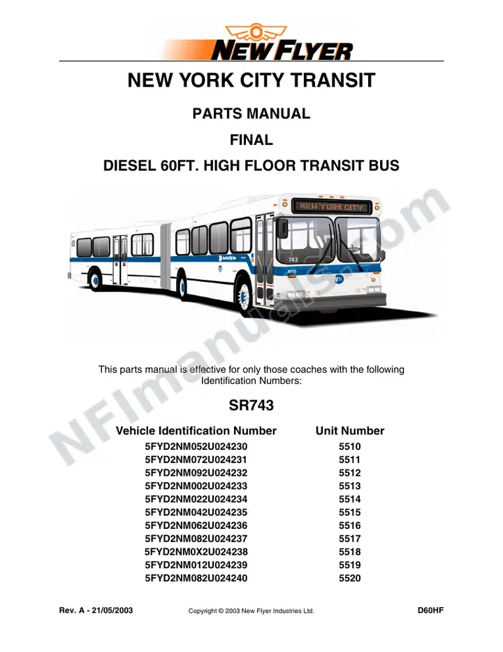 SR743_896 Parts Manual, New York City Transit first-page preview
