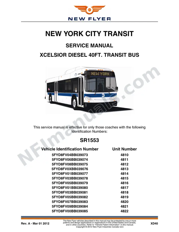 SR1553 Service Manual, New York City Transit first-page preview