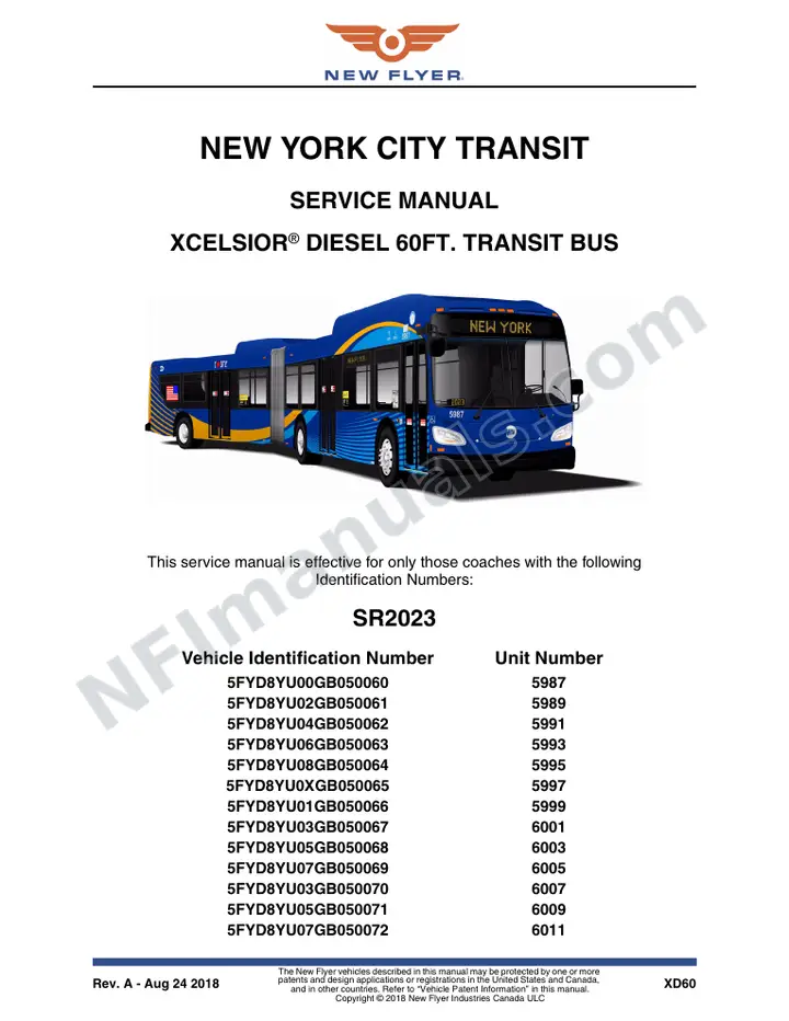 SR2023 Service Manual, New York City Transit first-page preview
