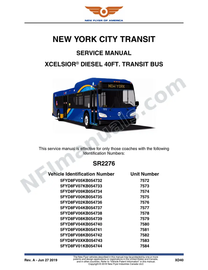SR2276 Service Manual, New York City Transit first-page preview