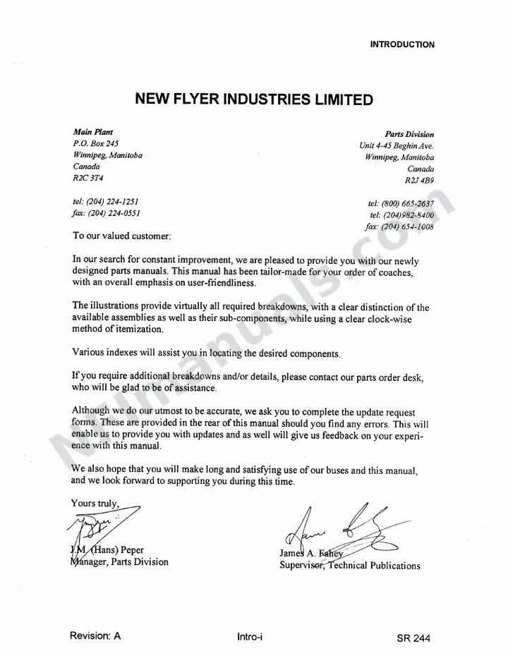 SR244 Parts Manual, New York Port Authority first-page preview