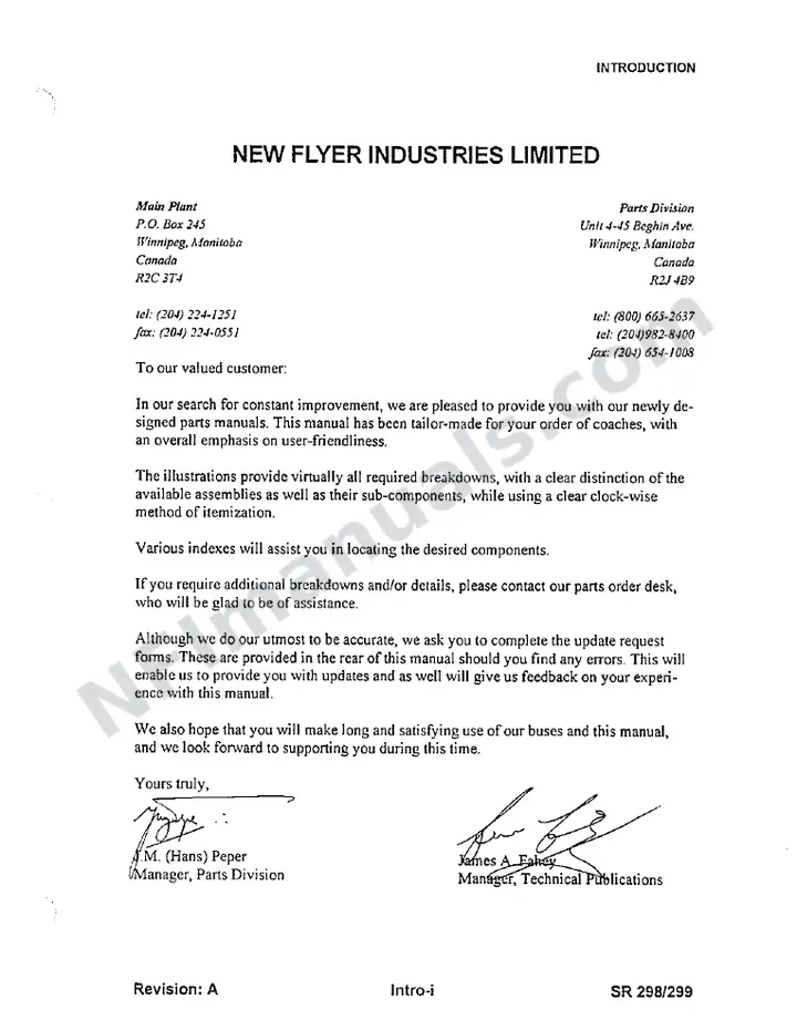 SR298 299 Parts Manual, Niagra Falls Transit Authority first-page preview
