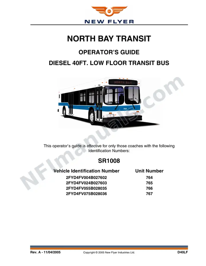New Flyer D40LF Manual Package - North Bay Transit included manual preview