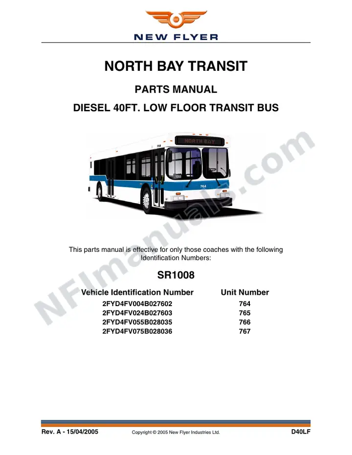 SR1008 Parts Manual, North Bay Transit first-page preview
