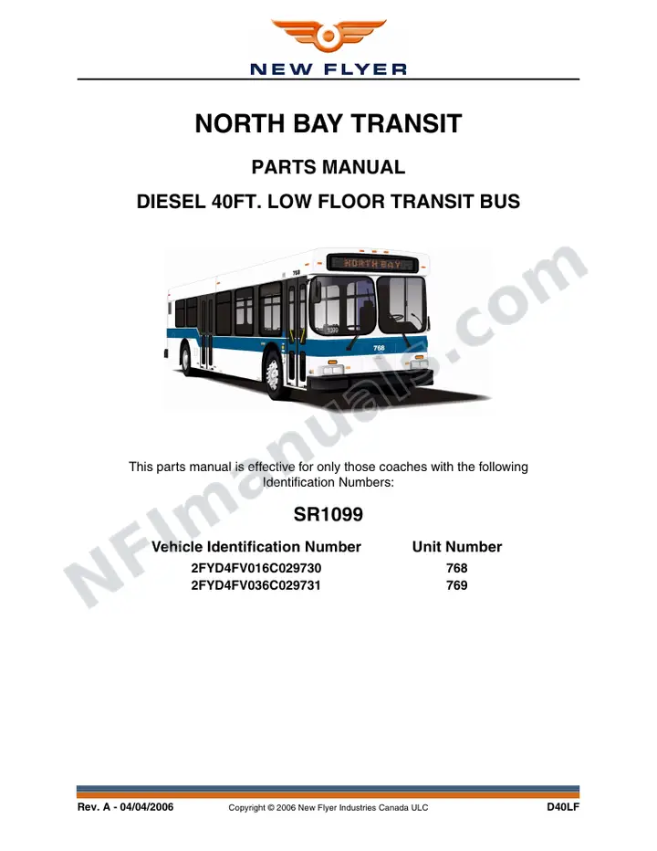 SR1099 Parts Manual, North Bay Transit first-page preview