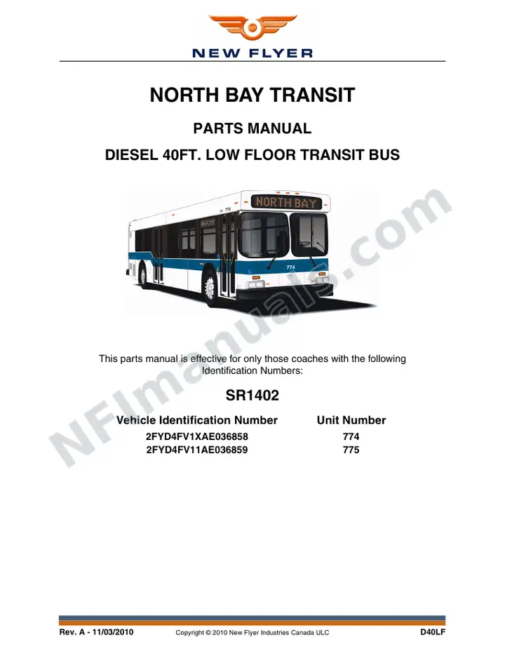 SR1402 Parts Manual, North Bay Transit first-page preview