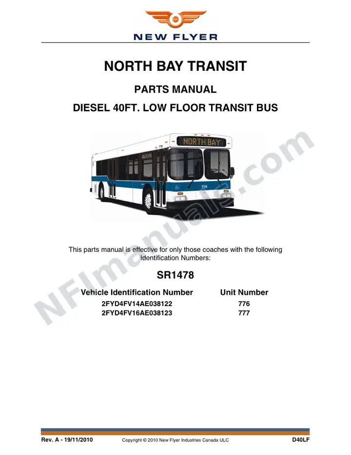 SR1478 Parts Manual, North Bay Transit first-page preview