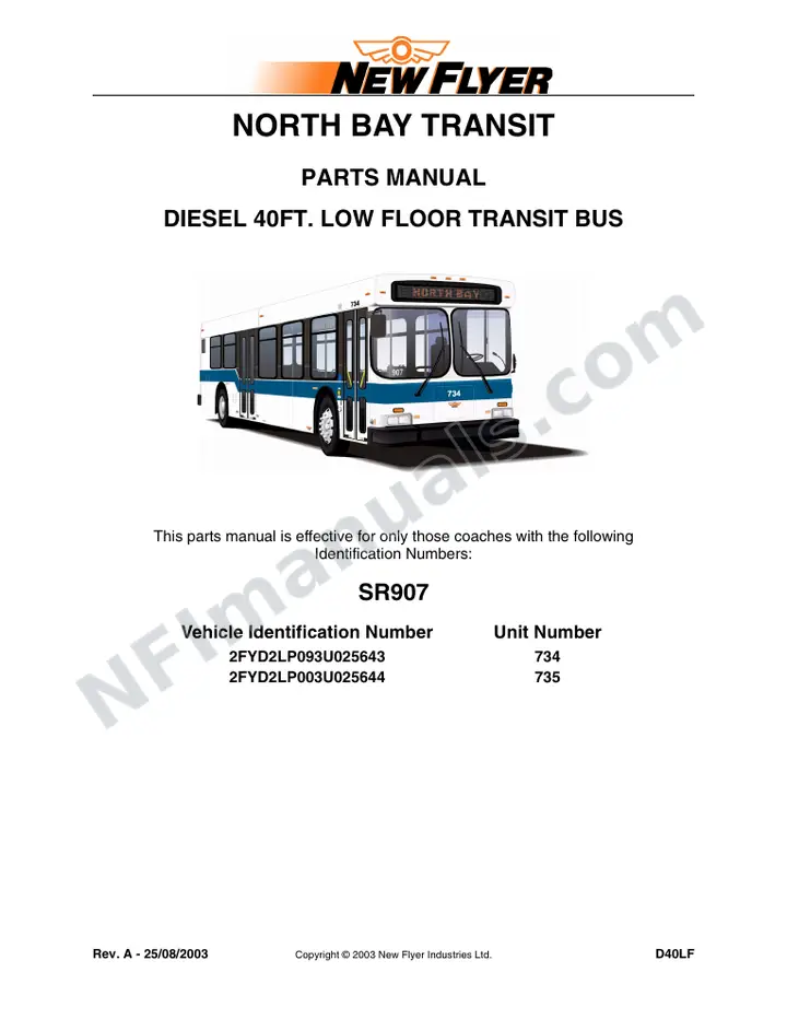 SR907 Parts Manual, North Bay Transit first-page preview