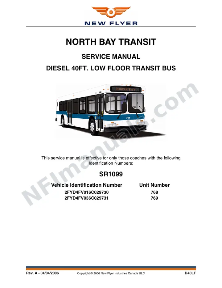SR1099 Service Manual, North Bay Transit first-page preview