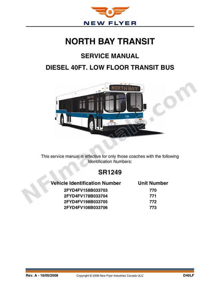 SR1249 Service Manual, North Bay Transit first-page preview