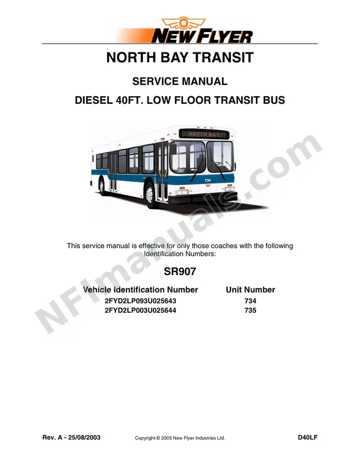 SR907 Service Manual, North Bay Transit first-page preview