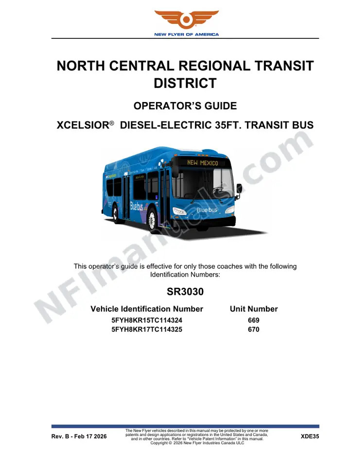 New Flyer XDE35 Manual Package - North Central Regional Transit District included manual preview
