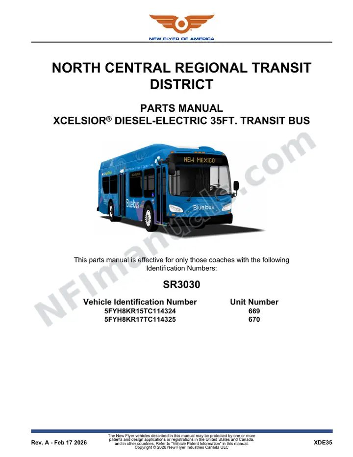SR3030 Parts Manual, North Central Regional Transit District first-page preview