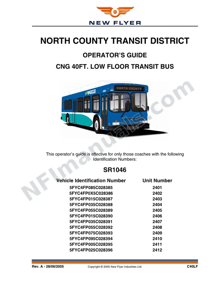New Flyer C40LF Manual Package - North County Transit District included manual preview