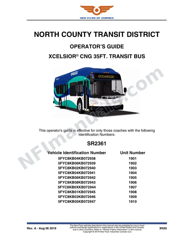 New Flyer XN35 Manual Package - North County Transit District included manual preview