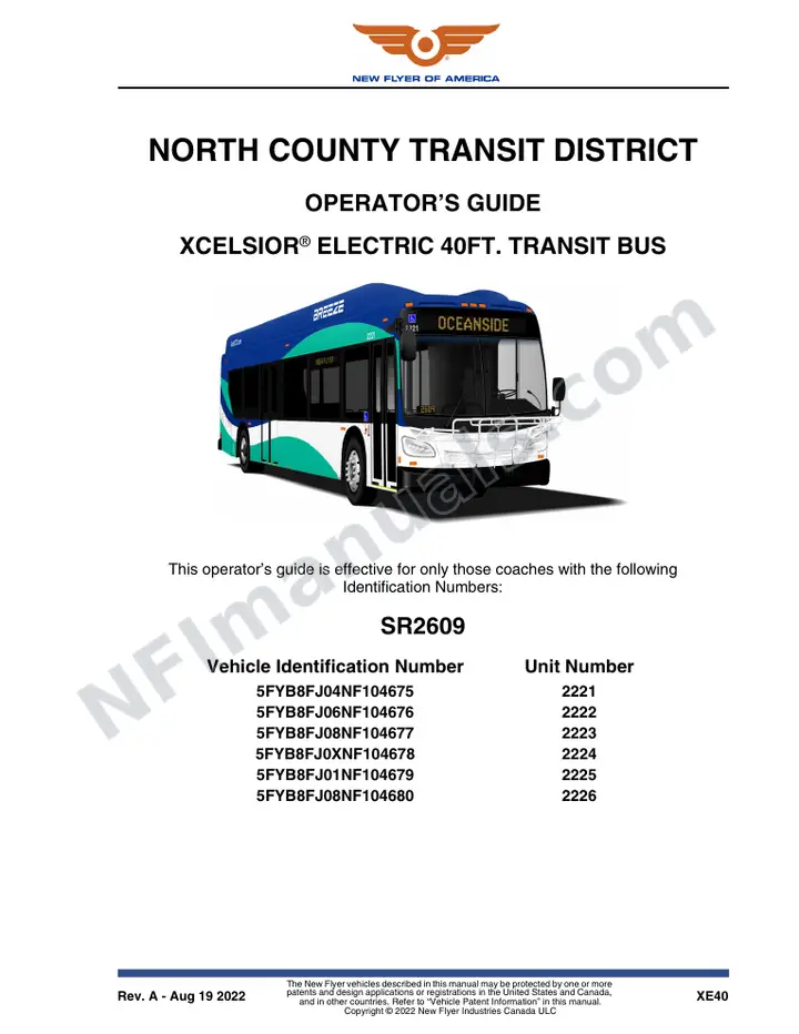 SR2609 Operator's Guide, North County Transit District first-page preview