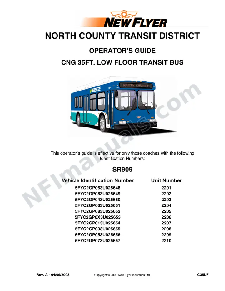 New Flyer C35LF Manual Package - North County Transit District included manual preview