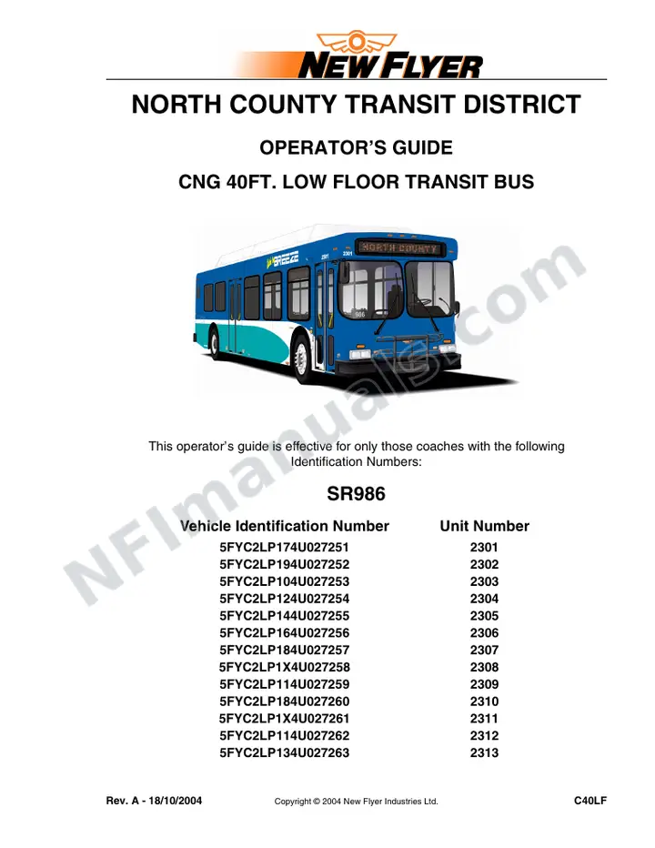 SR986 Operator's Guide, North County Transit District first-page preview
