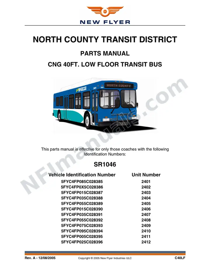 SR1046 Parts Manual, North County Transit District first-page preview