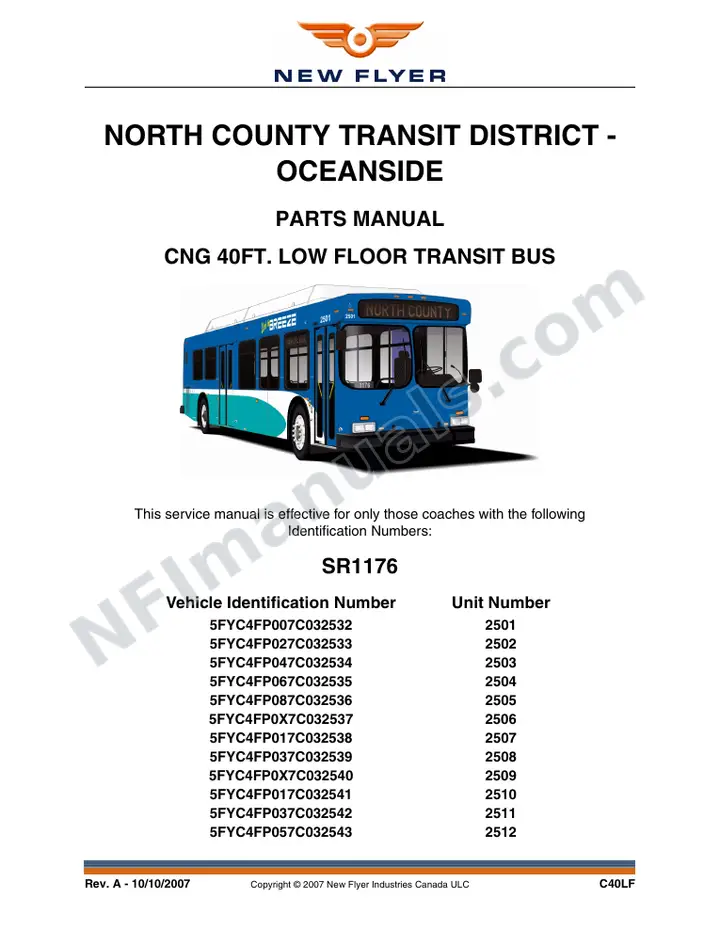 SR1176 Parts Manual, North County District Transit first-page preview