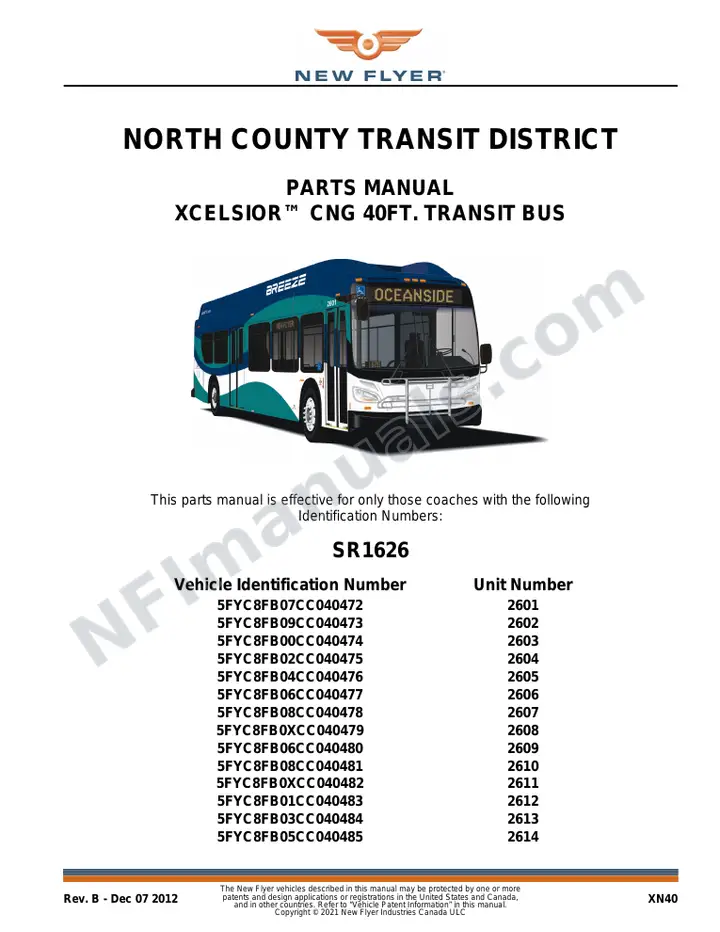 SR1626 Parts Manual, North County Transit District first-page preview