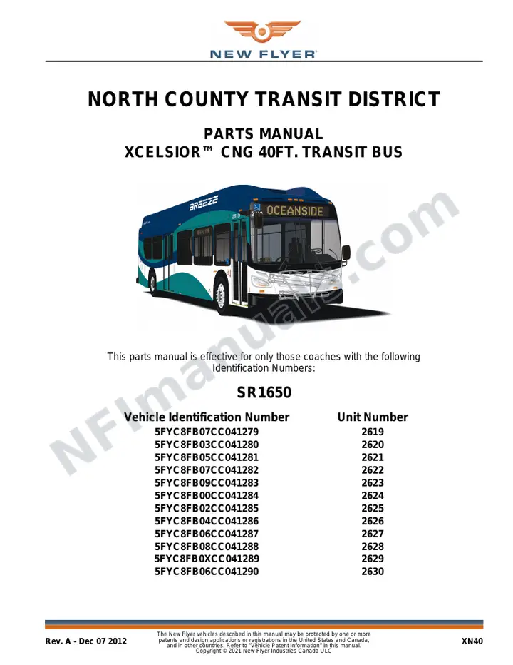 SR1650 Parts Manual, North County Transit District first-page preview