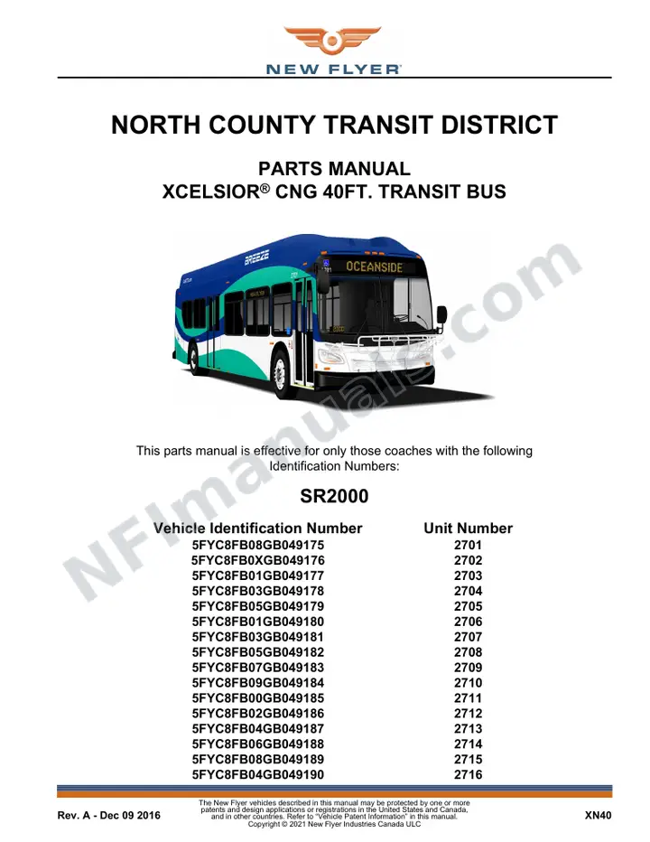 SR2000 Parts Manual, North County Transit District first-page preview