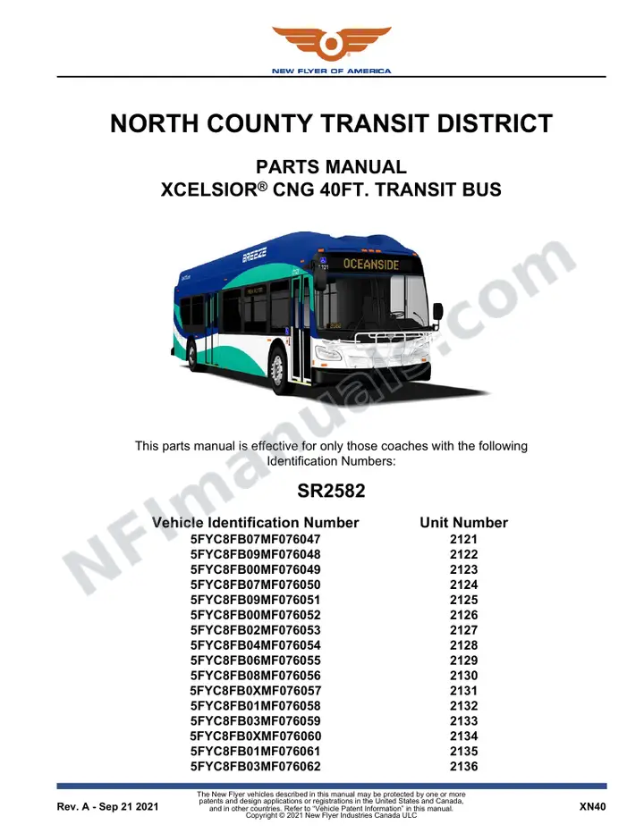 SR2582 Parts Manual, North County Transit District first-page preview