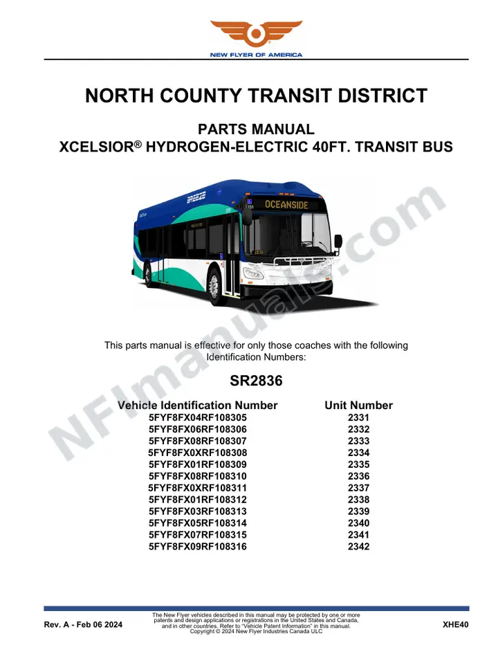 SR2836 Parts Manual, North County Transit District first-page preview