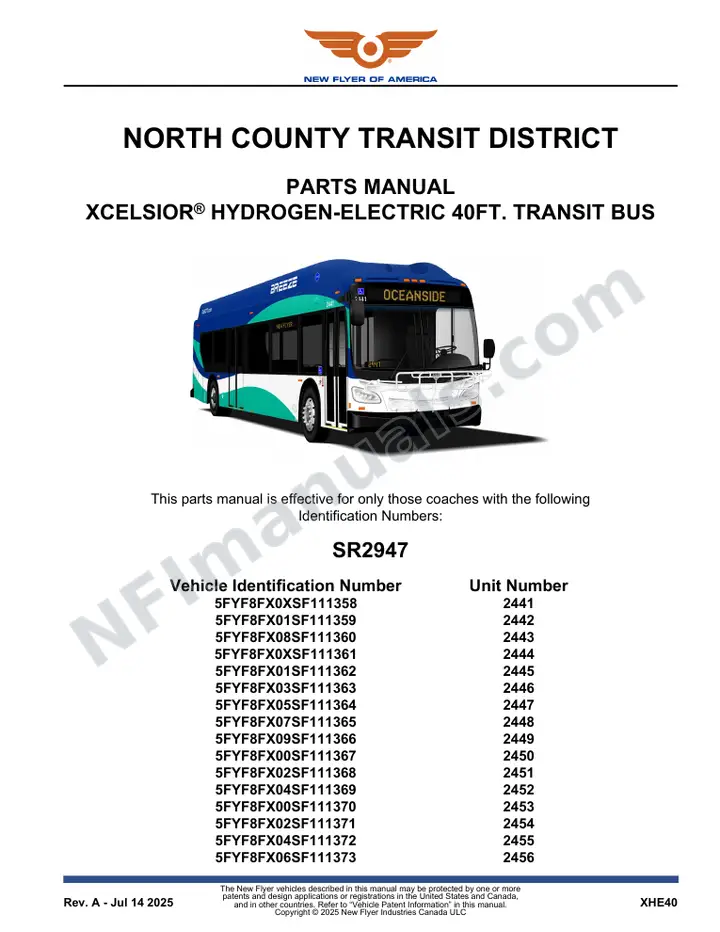 SR2947 Parts Manual, North County Transit District first-page preview