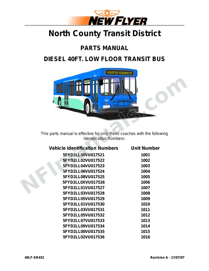 SR452 Parts Manual, North Country Transit District first-page preview