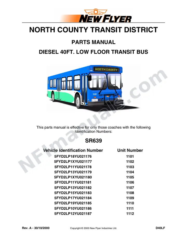SR639 Parts Manual, North County Transit District first-page preview