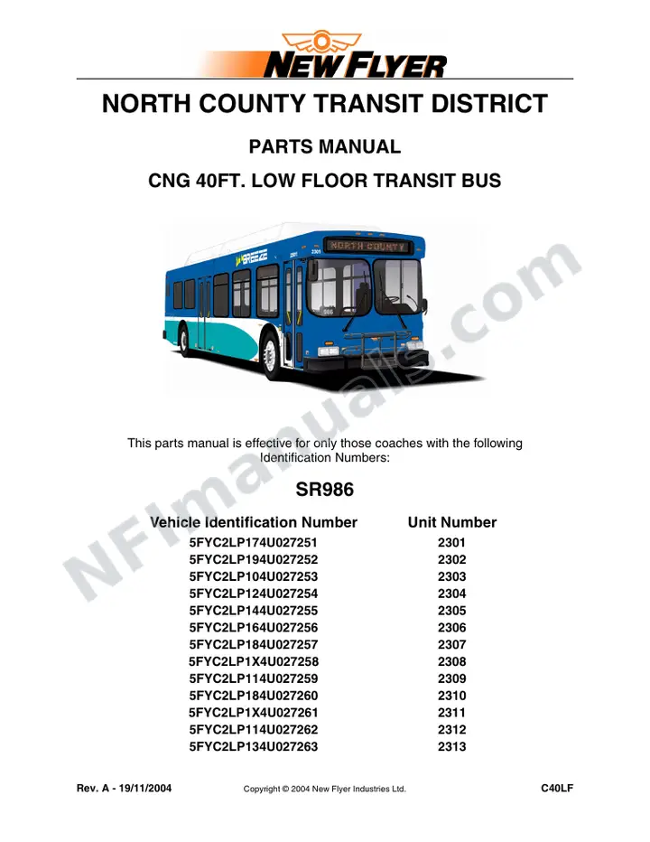 SR986, Parts Manual, North County Transit District first-page preview
